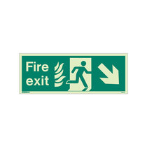 NHS Fire Exit Sign - Rigid Plastic - Down/Right - Size K (150 x 400mm)