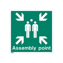 White Rigid Plastic Assembly Point Sign with Text