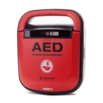 When installed, the battery forms the top handle of the defibrillator