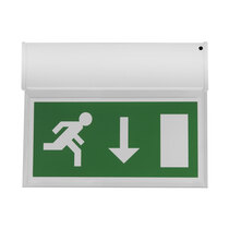 Double Sided Hanging LED Fire Exit Sign - Self Test - Down Arrow