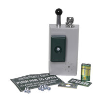 Outward opening emergency bolt with audio alarm, sounding at 105dB