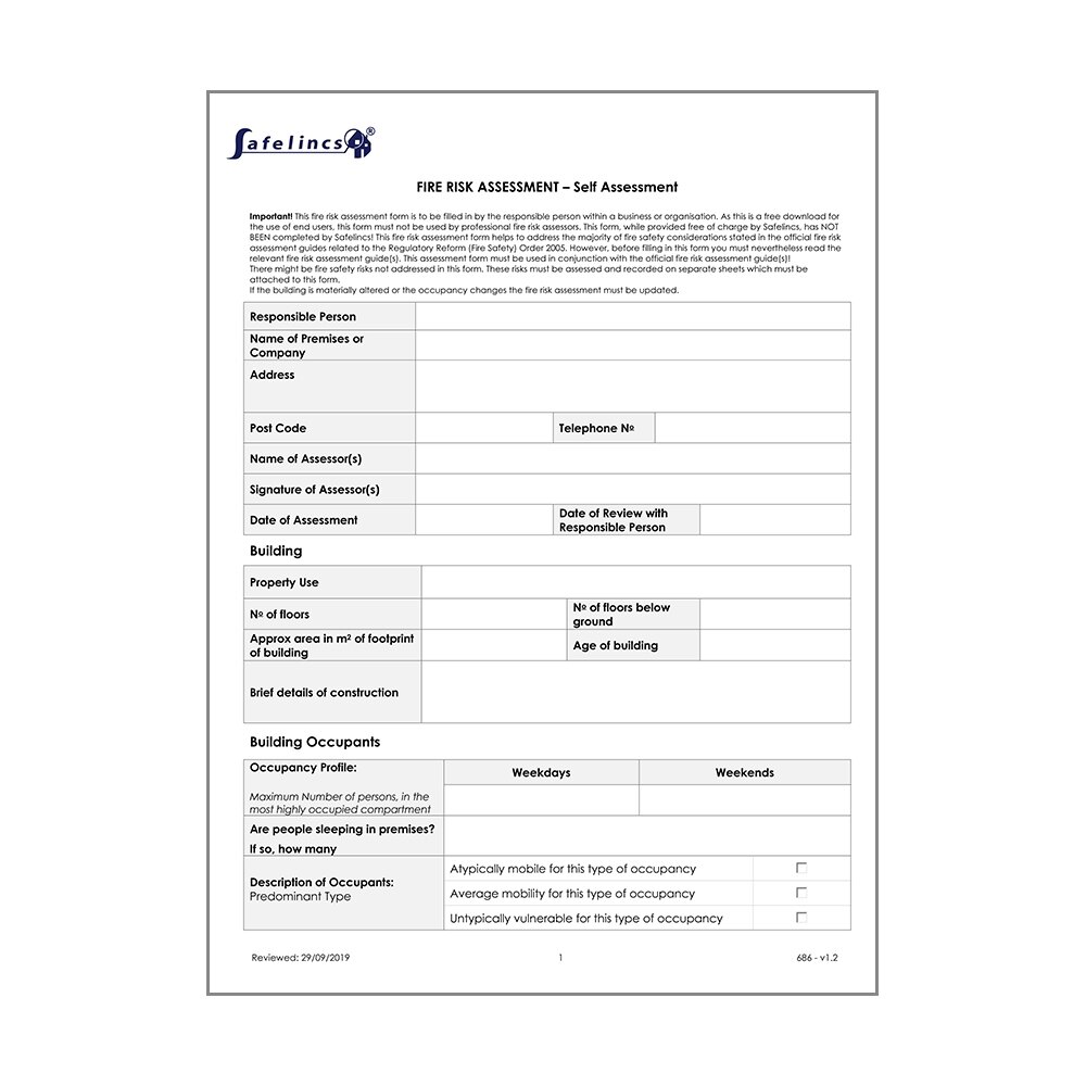 Free Fire Risk Assessment Template Form Download Print