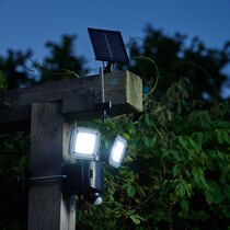 Dual LED spotlights activate when motion is detected during the night (adjustable)