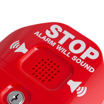 Alarm sounds at up to 105dB when activated to deter vandalism