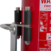 Rubber grips provide a soft, high-friction surface to leave the extinguisher free of scuffs