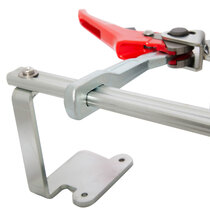Solid steel construction with sliding arm for durability & stable hold during extended service