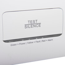 Large test & silence button with colour-coded LED indicators