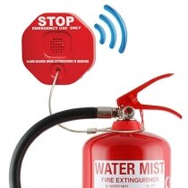 The theft stopper sounds at 105dB if the fire extinguisher is moved