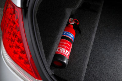 Car fire extinguisher in a car boot