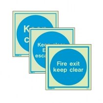 Image of the Self-Adhesive Photoluminescent Keep Clear Fire Exit Door Signs - Vinyl 200x200mm