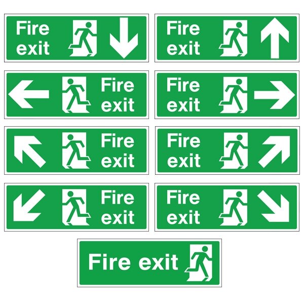 white rigid plastic self adhesive fire exit signs