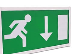 A range of UK Manufactured emergency lighting, exit signs and fire safety equipment signs and posters Emergency lighting including standard bulkheads, LED, self-test and slave luminaires.