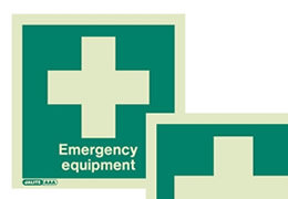 Photoluminescent (glow-in-the-dark) signs to locate safety equipment More info about Safety Equipment ID Signs