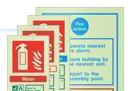 Photoluminescent (glow-in-the-dark) signs for fire safety and first aid equipment Fire Safety Equipment Signs